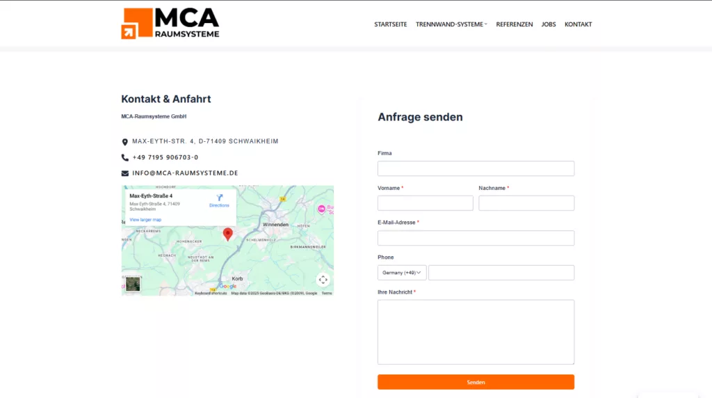 MCA Raumsysteme – Kontakt