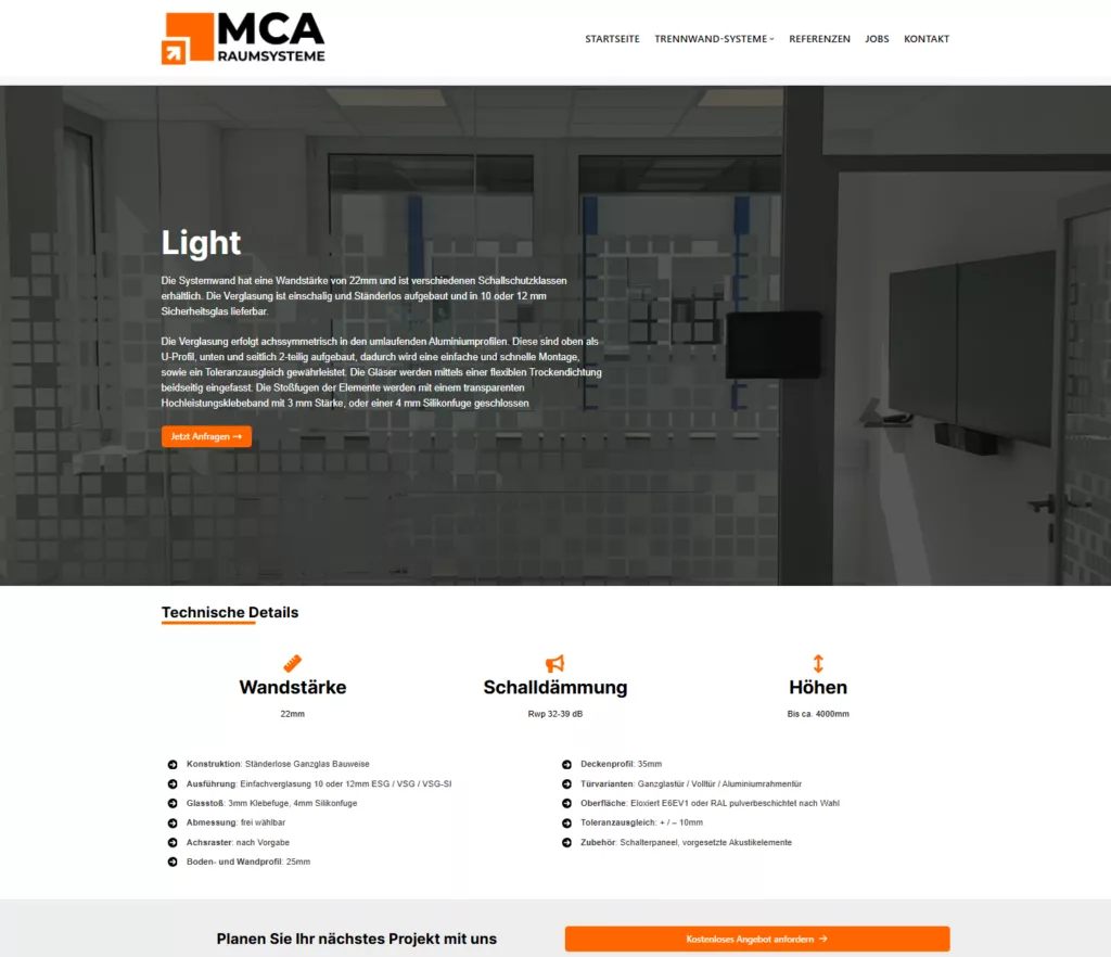 MCA Raumsysteme – Produktseite Light