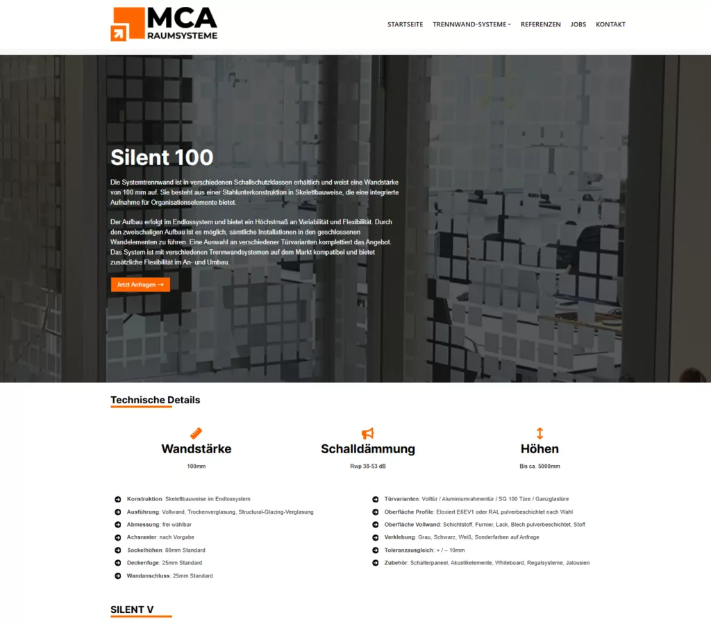 MCA Raumsysteme – Produktseite Silent 100